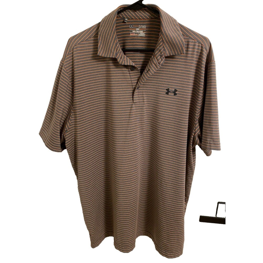 Under Armor Golf Polo Heat Gear Loose Fit Gray Stripe Short Sleeve Sz XL